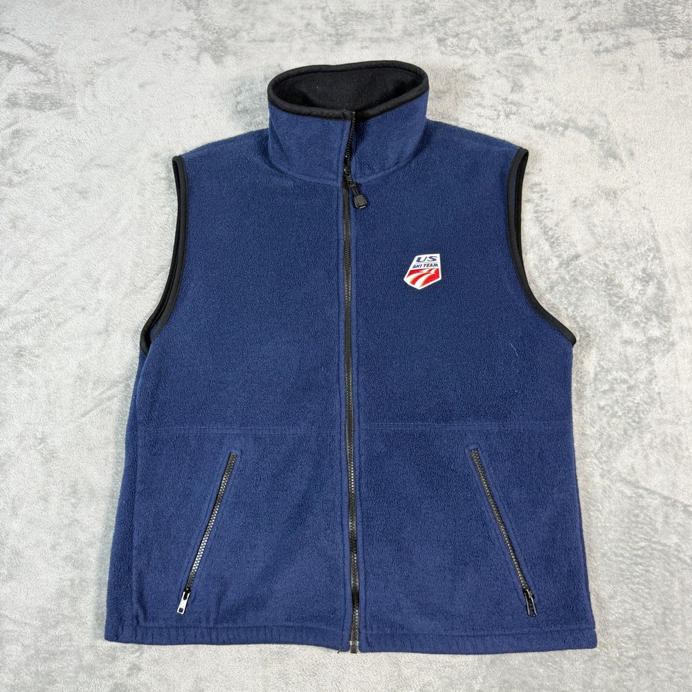 Vintage Timberline Mens Large Fleece Vest Navy Blue US Ski Team Dannon Full Zip